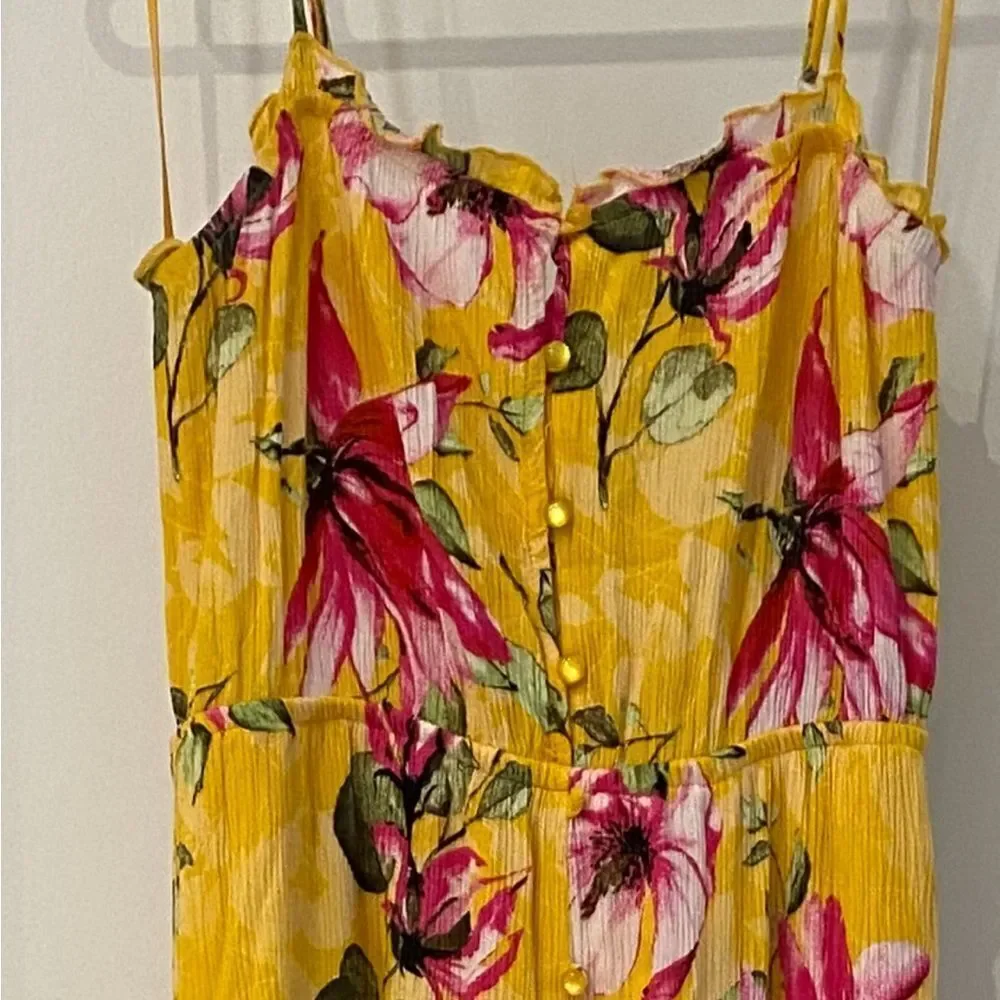 FLORAL Yellow Maxi Dress high low ruffle empire waist small